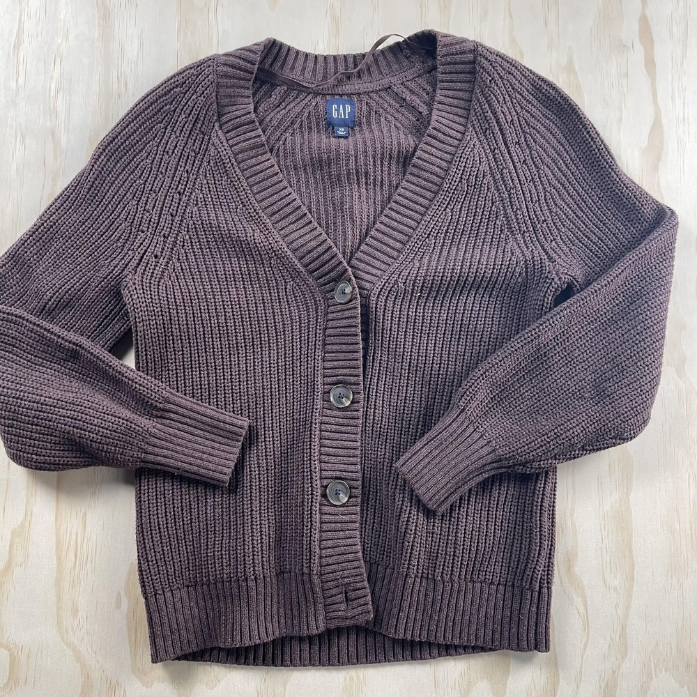Gap Cardigan Sweater Womens XS Brown Chunky Knit Button Front V Neck Long Sleeve